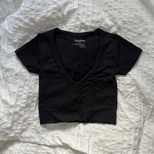 Garage Sonia Seamless Plunge Tee Black Ribbed V-Neck Crop Top